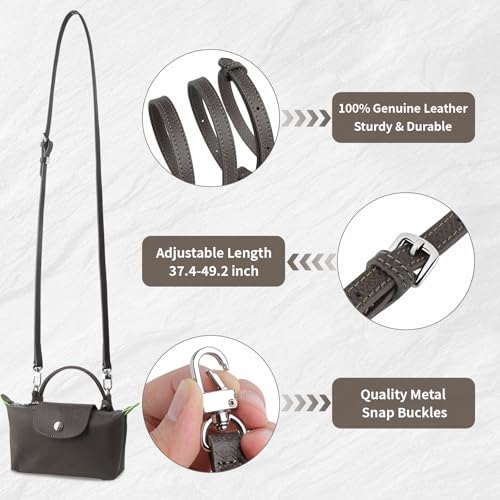 Purse Straps Replacement, Leather Handbag Crossbody Shoulder Strap Kit Adjustable for Mini Longcamp Tote Bag Women - color: Terra