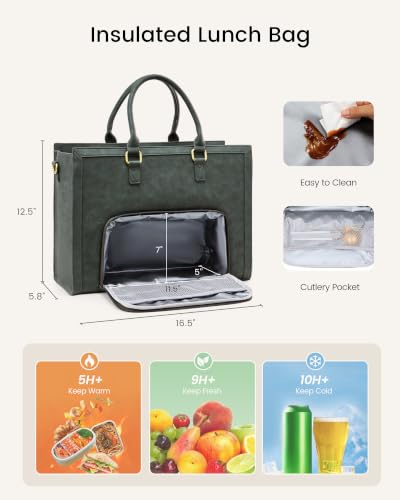 LOVEVOOK Laptop Tote Bag for Women, Large Work Computer Bag with Cup Holder - color: Classic Embossed Green, size: 17.3 Inch