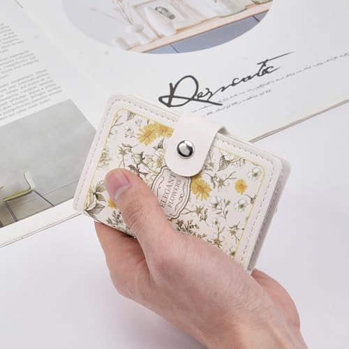 RNIEGA Card Holder for Women Small Womens Wallet Vegan Leather RFID Blocking Transparent Card Case with 22 Slots - color: White2-Printed Flowers