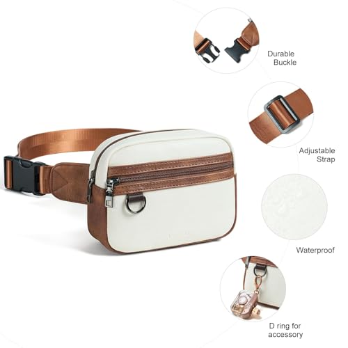 Leresas 2L Fanny Packs for Women Everywhere Belt Bag Chic Waist Pack Bag Crossbody Purse Faux Leather Travel Cycling Beige - color: Beige