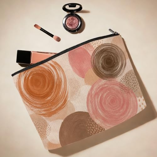 Boho Makeup Bag，Bohemian Makup Pouch Cosmetic Bags for Women Girls Bestie - color: Abstract Swirl Circle 977