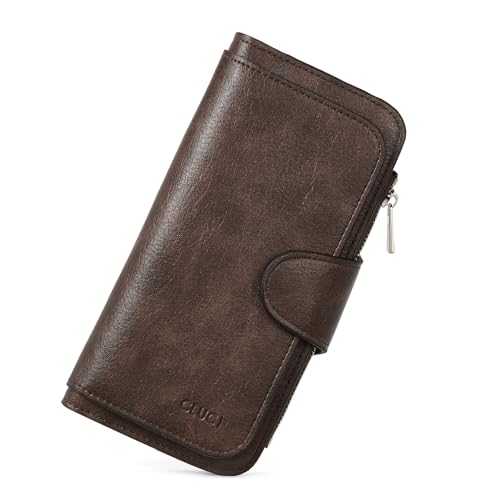 CLUCI RFID Wallet for Women Bifold Wallet with ID Window | Multiple Card Holder, Gifts for Women Birthday - color: Oil wax Two-toned Coffee