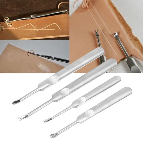 Leather Groover Tools 4-Piece Set, Leather Carving Tools Kit with U/V Shape Blades for Edge Beveling, Grooving, Stitching - Stainless Steel Leather Craft Tools for DIY Leather Work