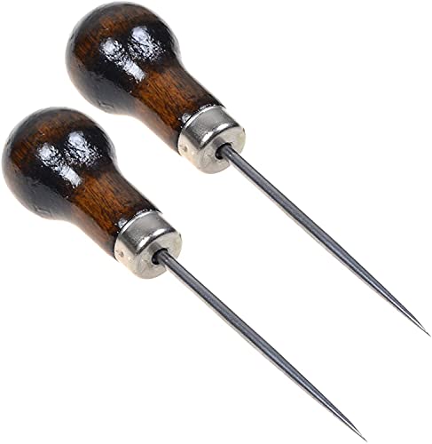 Pack of 2 Gourd Shape Leather Craft Cloth Wood Handle Scratch Awl Tool Pin Punching