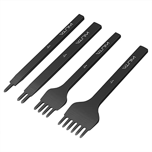 WUTA Leather Hole Punch Tool Pricking Iron Hole Punche 4mm 1/2/4/6 Prong Tooth Lacing Diamond Stitching Chisel Set for DIY Leather Craft Kits (Black) - color: Black, size: 1nd 4mm 1/2/4/6
