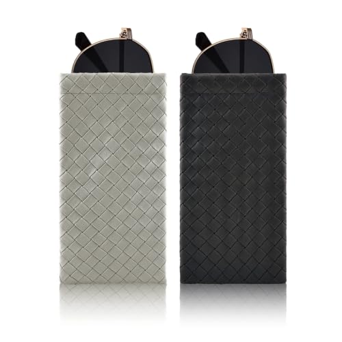 2 PCS Pu Sunglass Organizer Pouch - Soft Squeeze Top Glasses Case Multipurpose Travel Eyeglass Case Bag - color: Black + Cement Grey