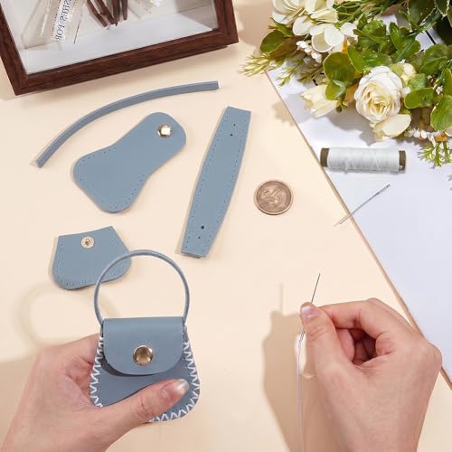 CALFOVERA Cowhide DIY Handbag Mini Coin Bag Sewing Set for Women Guneine Leather Purse Making Kit Handmade Small Purse Crochet Knitting Supplies for Birthday Bridal Wedding Gift(Blue) - color: blue