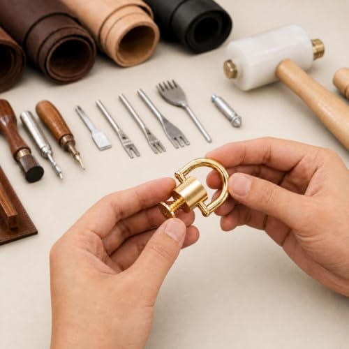 32pcs Light Gold D Rings Hardware Accessories,360 Degree Rotating Metal Buckle With Screws Rivets,Suitable for DIY Handmade Dags and Leather Craft Accessories