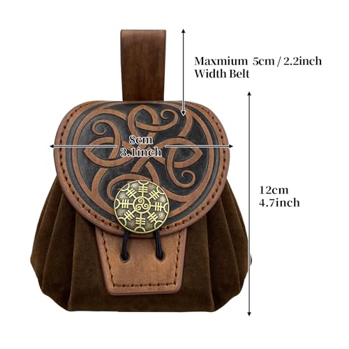 HiiFeuer Medieval Embossed Belt Pouch, Faux Leather Coin Dice Bag | Unisex, Halloween, Ren Faire, LARP,Drawstring Desig, pirate bag, Embossed Pattern,coin pouch,viking cosplay - color: Brown B