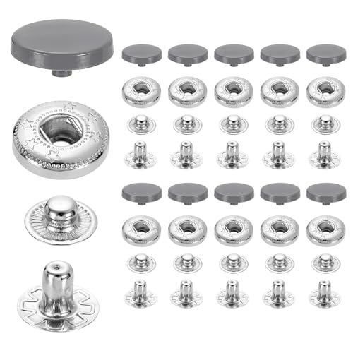 uxcell 20 Set Snap Fasteners, 15mm #831 Zinc Alloy Press Studs Buttons Popper Stud Cap for Clothing Jeans Jackets Leather Sewing Repairing, Dark Gray - color: Dark Gray, size: 15mm