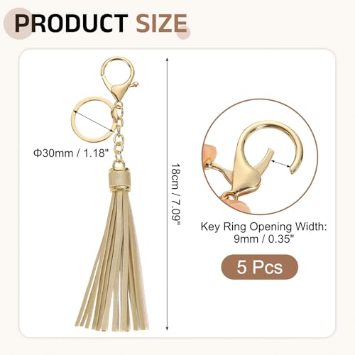 uxcell Leather Keychain Tassels, Women Tassel Bag Charm with Lobster Clasp Key Ring for Handbag Purse - color: Gold