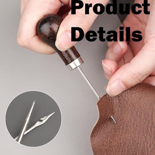 6Pcs Awl Tool, Scratch Awl Tool with Gourd Shape Wooden Handle, Leather Awl for Leather Craft Cloth, Awl Repair Tool for Sewing Punching Stitching