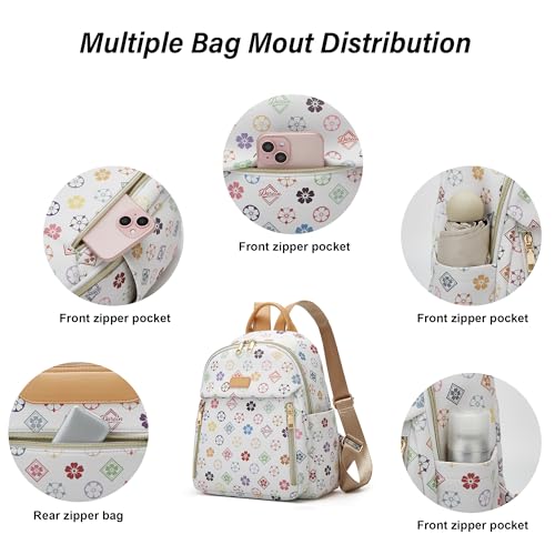 Makes Mini Backpack for Women, Small Casual Backpacks Daily Travel Bag 2pcs | Small Bookbag,Work Travel School PU Leather Shoulder Bag Mochilas Para Mujer Rucksack Gifts for Lady Girls Mother Wife - color: Triwhite Flower