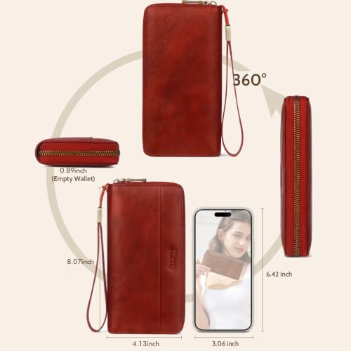 Real Leather Wristlet Wallet Women With RFID Blocking(red) - color: a8-red
