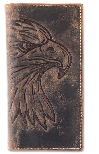 F&L CLASSIC Men's RFID Vintage Look Genuine Leather Long Bifold Wallet Checkbook Wallets,brown eagle head,240-102 - color: brown with eagle head