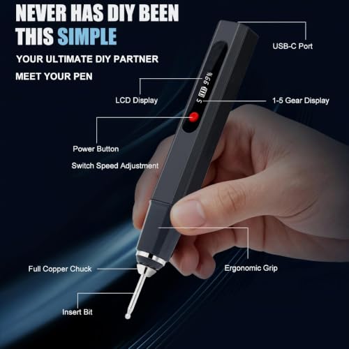 GANGZI Engraving Pen Set - Engraving Pen for Metal Wood Glass and Plastic | Beginner Friendly - Rechargeable-Gift Grade Kit for Artists & Beginners Cool Birthday Gift for Teen Boys（Black） - color: Black