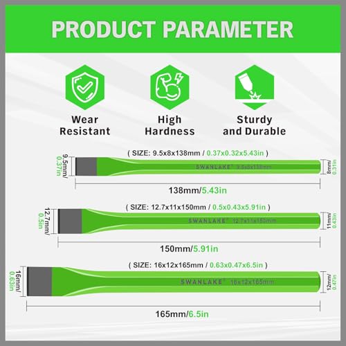 3-Piece Heavy Duty Cold Chisel Set, 3/8-Inch, 1/2-Inch, 5/8-Inch Premium Metal Chisels, Heavy Duty Carbon Steel Chisel Set for Carpentry, Masonry, Woodworking, Stone Chisels - size: 3PCS