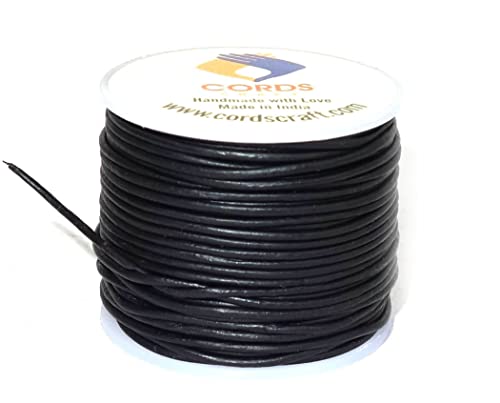 Genuine Leather Round Cord 1mm Black Matte | Premium Quality for Jewelry,Bracelets Necklaces, Macrame Keychains Making & Crafts | 20 Meters Spool