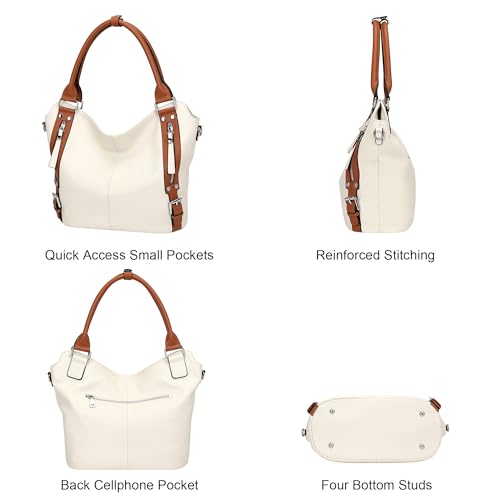 Genuine Leather Pueses for Women Large Hobo Bags Muti Pockets | Crossbody Tote Bags with Top Handles, Key Leash, Adjustable Straps for Shoulder/Handbags/Tote, Daily - color: 05-beige/Brown