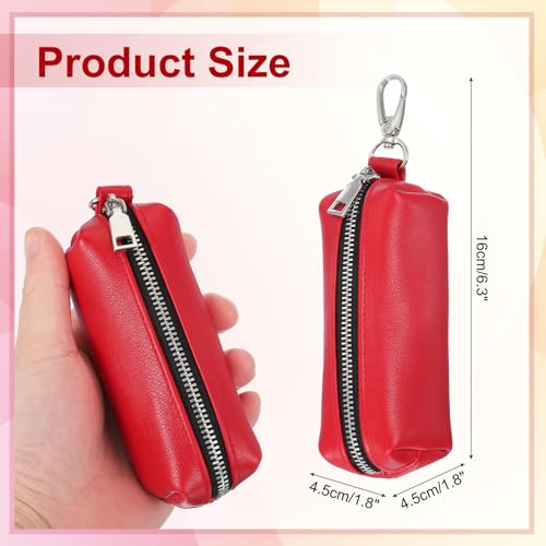 uxcell Leather Coin Purse, Leather Car Key Holder Bag Hand-held Change Purse Keychain Pouch Small Coin Pouch with Key Ring for Women and Men, Red - color: Red