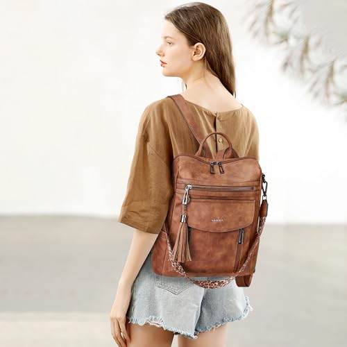 Shrrie Backpack Purse for Women Fashion Leather Backpack Purse Designer Travel Backpack Convertible Shoulder Bag with Wristlet - color: 1-2 Nubuck Brown