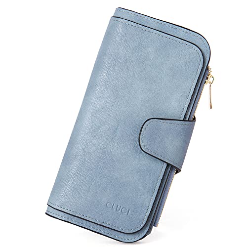 CLUCI RFID Wallet for Women Bifold Wallet with ID Window | Multiple Card Holder, Gifts for Women Birthday - color: 2 Two-toned Blue