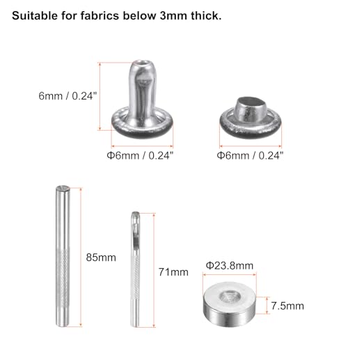 HARFINGTON 100 Sets 6mm x 6mm Metal Double Cap Rivets Snaps Studs Fasteners for Leather Craft DIY Repair Decoration, Matte Black - color: Matte Black, size: 6mm x 6mm