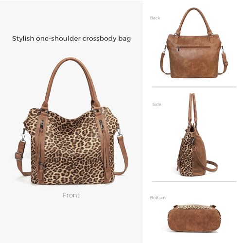 Checkered Tote Bag Large Checkered Purses for Women Plaid Hobo Shoulder Bag Multiple Pockets Tote Handbags - color: D01-brown Leopard