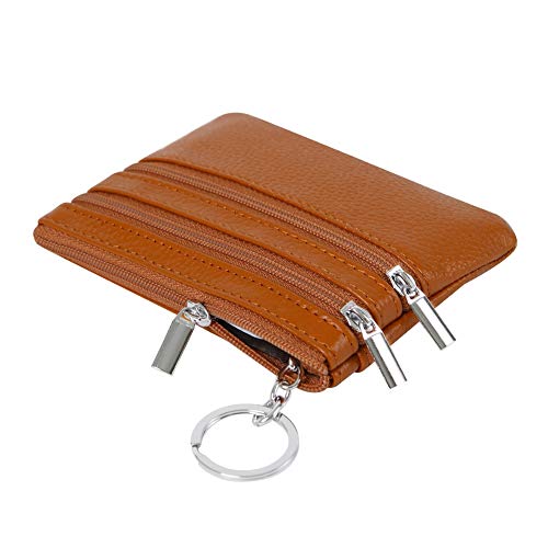 Women Genuine Leather Coin Purse Small Keychain Change Wallet - color: Brown