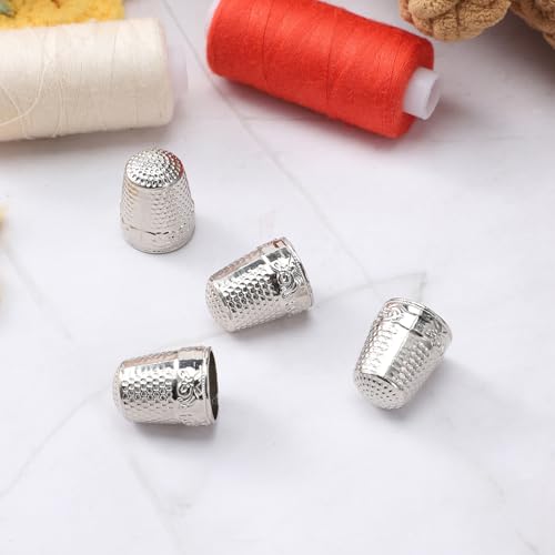 HJZHII 5Pcs Sewing Thimbles for Hand Sewing, Silver Metal Finger Protector, Quilting Craft Accessories for Knitting Needlework DIY Tools
