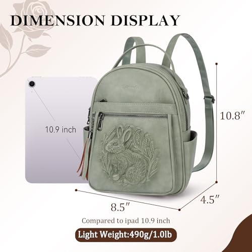 Mini Backpack Purse for Women,Vegan Leather Small Backpack for Daily | Embossed Lightweight Water-Resistance Travel Mini Fashion Daypack Bag,Ladies Casual Backpack Purse Gift Choice for Women - color: Green-rabbit