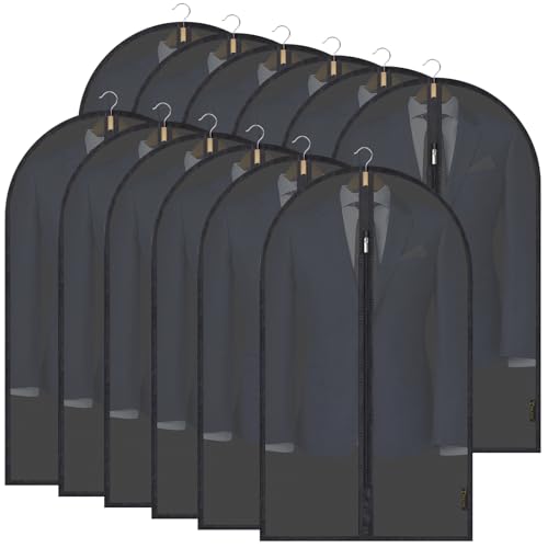 BALEINE 40'' Translucent Garment Bags, 12 Packs PEVA Dress Bag for Closet Clothes Dresses Suit Coats Storage (Black, 12PK) - color: Black-Translucent, size: 40" 12PK