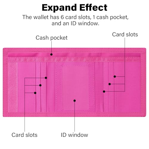 Men’s Nylon Trifold Wallet with 6 Page Wallet Insert, Ultra Thin and Security Wallet with ID Window for Card Cash Holder, Modern Fashion Purse Gifts for Teen Boys Men Women -Rose - color: 24017 Rose