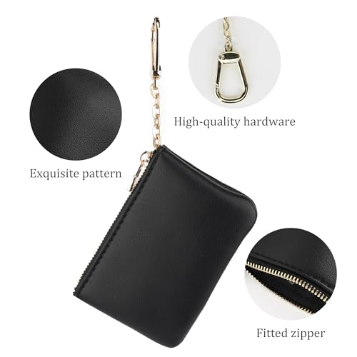 Veki Coin Purse Change Mini Purse Wallet with Zipper, Solid color-Black | Fashionable Bag for Men Women, Key Chain Pendant Leather Classic Clutch Purse - color: Solid color-Black
