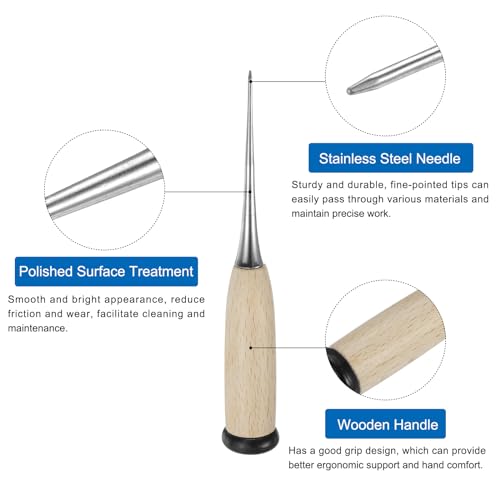 HARFINGTON Handwork Sewing Awl Leather Punch Hole Tools with Wooden Handle Scratch for Broken Wire Make Mark Drilling Stitching Repair and DIY Handmade, Log Color