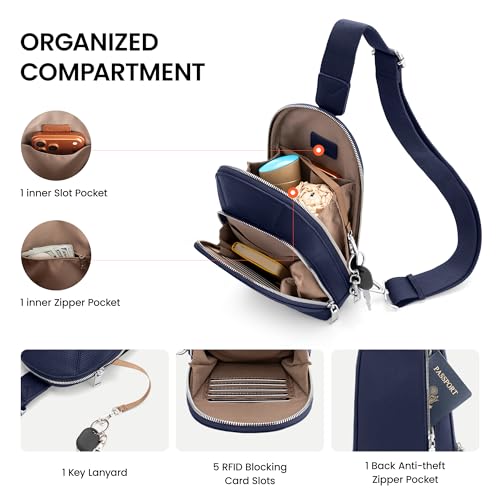 befen Genuine Leather Sling Bag for Women, Anti Theft Crossbody Chest Bags | Leather Fanny Packs for Travel with RFID Card Slots for Daily Travel - color: Navy Blue