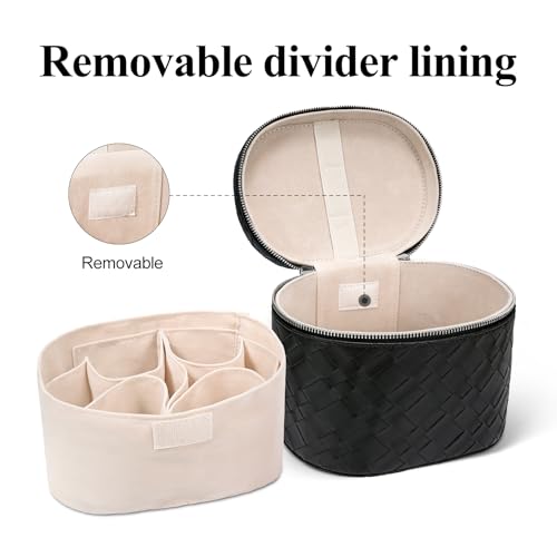 honitty Makeup Bag, Travel Make up Case with Compartments and Handle, Portable Cosmetic Organizer Bags,Toiletry Bag for Women - color: Large Weave-black(7.6*5.5*6 in), size: M(7.6*5.5*6 in)