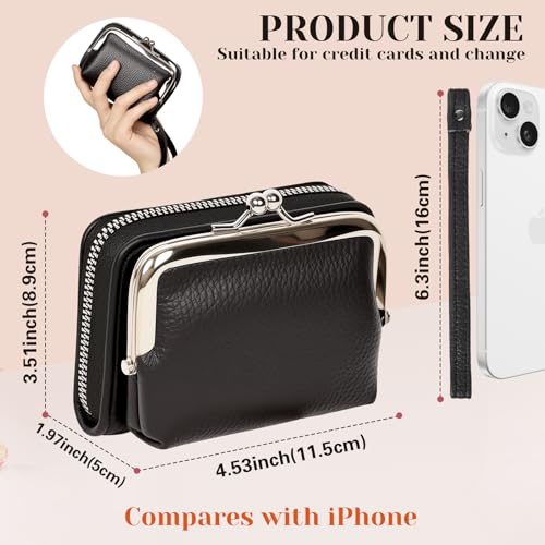 Women's Wristlet Wallet, Card Holder & Coin Purse, Small Change Purse | Small change purse for coins, small coin purse for women, wrist wallets for women, coin pouch, zip no kiss lock coin purses - color: BlackBlack