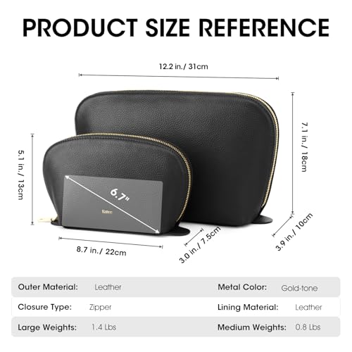 Kattee Leather Makeup Bag for Women, Medium, Black - color: Black, size: 1-Pack, Medium