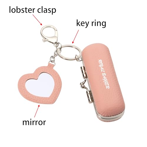 Royal Bagger Mini Lipstick Bag for Women, Genuine Cow Leather Kiss Lock Pouch, Key Holder with Keychain, Heart Mirror 3286 - color: Purple