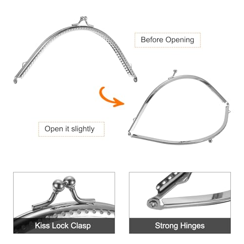 uxcell 3 Pcs Metal Purse Frame, 18cm/7.1" Retro Arch Kiss Lock Clasp Frame Embossed for Purse Making, Handled Bag, Coin Bag Clutch Bag, Frame Hardware Replacements (Silver)