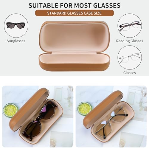 PERFECTSIGHT Sunglasses Case, Large Hard Shell Glasses Case, Cute PU Leather Protective Eyeglasses Case for Women Men - color: Brown