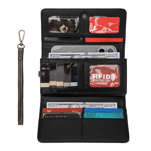 Montana West Wristlet Wallets for Women Western Trifold Wallet Purse with Card Holder MW1340-W002BK - color: Embossed-Black