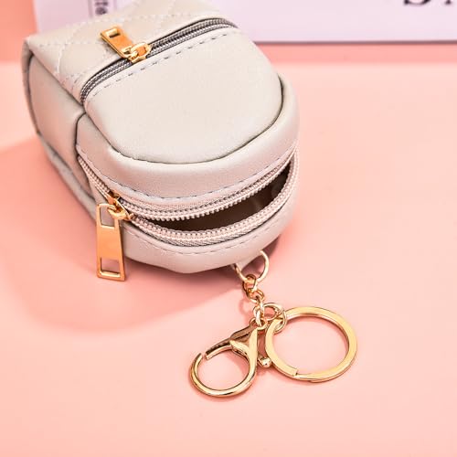 Mini Backpack Cute Cosmetic Bag for Women, Creative Cute Pendant Keychain Key-chains Keyrings PU Leather Makeup Bag Key Lipstick Card Holder Data Cable Organizer Zipper Pouch - color: Pure black