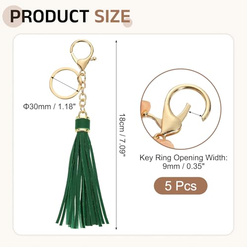 uxcell Leather Keychain Tassels, Women Tassel Bag Charm with Lobster Clasp Key Ring for Handbag Purse - color: Green