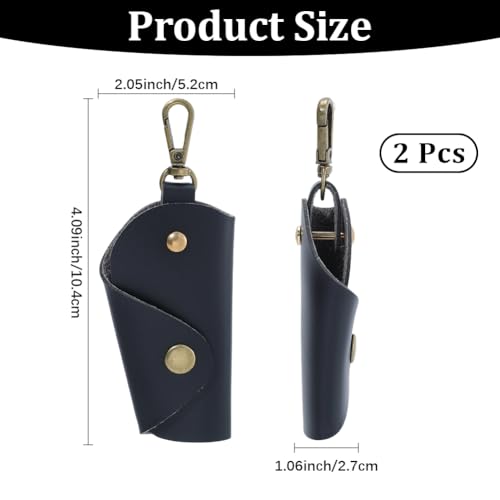 2PCS PU Leather Key Wrap Cover for Motorcycle Portable Protective Keyring Pouch - color: Black