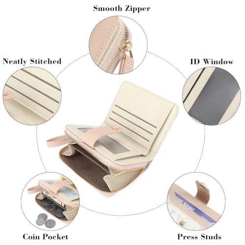 GAEKEAO Womens Wallet Slim Thin RFID Blocking Floral Leather Card Holder Bifold Long Ladies Wallet with Zipper Pocket - color: B01-Pink & White