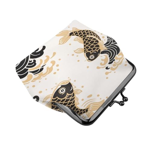 Kiss-lock Coin Purse for Women Change Purses Cute Small Coin Pouch Tiny Coin Wallet (Black Gold Carp) - color: Black Gold Carp