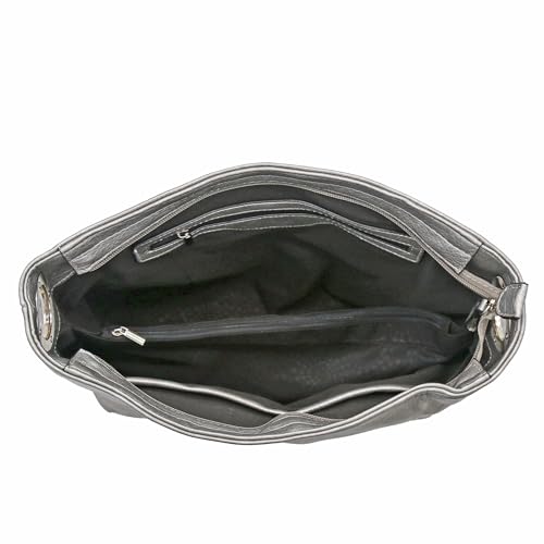 Hobo Shoulder Bag with Big Snap Hook Hardware - color: Dark Silver-metallic