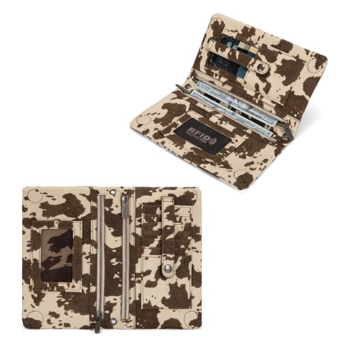 Montana West Wrangler Cow Print Crossbody Wallet Purse for Women Western Clutch Small Purse Credit Card Holder - color: A-Coffee